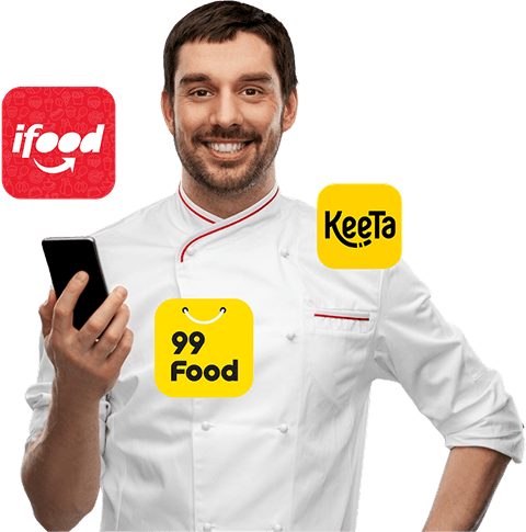 Profissional usando smartphone com apps de delivery